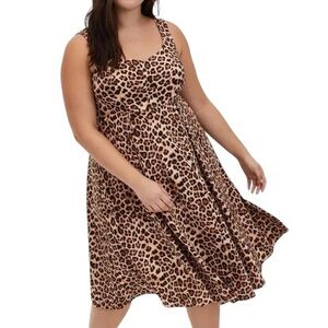 NWT Torrid Leopard Animal Print Sweetheart Skater Midi‎ Dress Orange Brown Large